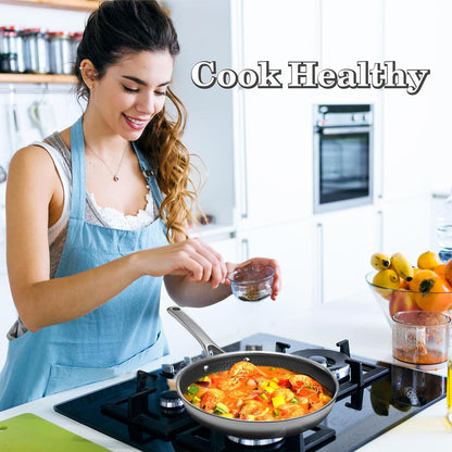 Woks & Stir-Fry Pans Nonstick-Hybrid Tri-Ply Stainless Steel Wok10" Nonstick Skillet with Lid,Wave Etch Textured Interior,Dishwasher Safe & Oven Safe PTFE & PFOA FREE Kitchen Cookware for All Cooktops7