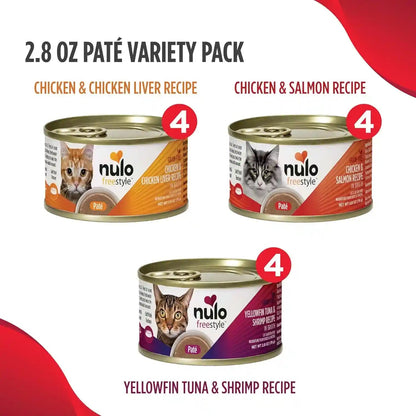 Nulo Freestyle Cat & Kitten Wet Pate Canned Cat Food,Premium All Natural Grain-Free, with 5 High Animal-Based Proteins and Vitamins to Support a Healthy Immune System and Lifestyle 2.8 Oz (Pack of 12)10