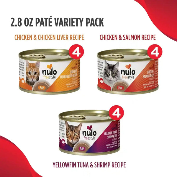 Nulo Freestyle Cat & Kitten Wet Pate Canned Cat Food,Premium All Natural Grain-Free, with 5 High Animal-Based Proteins and Vitamins to Support a Healthy Immune System and Lifestyle 2.8 Oz (Pack of 12)10