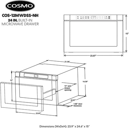 24 In. Haven Coll 1.2 Cu. Ft. Built-In Microwave Drawer, Stainless Steel |  COS-12MWDSS-NH Touch Controls, 11 Power Levels, 1000W, Child Lock Function, Defrost Functions, Automatic Presets5