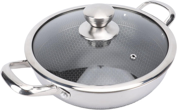 Stainless Steel Wok Pan, Nonstick Frying Pan Honeycomb Stir Fry Skillet with Lid, Compatible with Induction Cooker Gas Range, Dishwasher Safe (26Cm)1