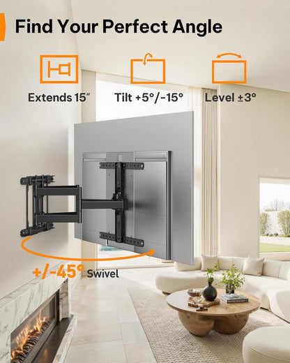 Ultra Slim TV Wall Mount 1.1" Low Profile for 42-90" Tvs, Fits 16"/24" Studs, Full Motion TV Mount Wall Bracket with Dual Articulating Arms, Swivel, Tilt, Max VESA 600X400Mm, Holds 132Lbs5