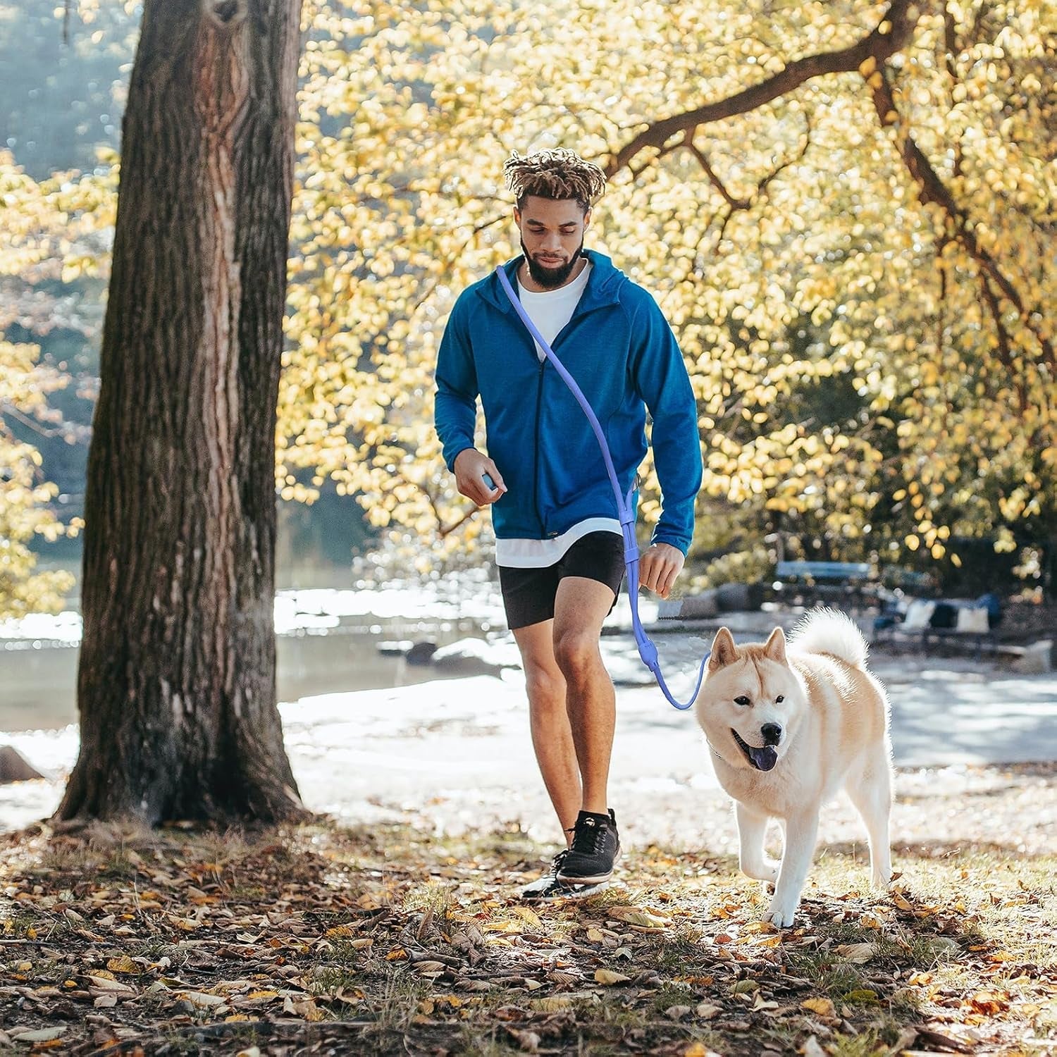 9-in-1-hands-free-dog-leash-crossbody-waist-blue-small-dogs-adjustable-waterproof-no-pull-dog-collar-harness-leash-set-heavy-duty-slip-lead-fits-8-120lbs