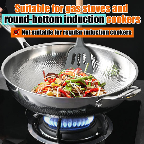Titanium Hammered Wok, 2026 Upgrade Double-Side Hammered Frying Pans Nonstick, Non-Stick Wok,Durable Scratch-Resistant Non Stick Titanium Pans for Cooking,With Lid,14In4