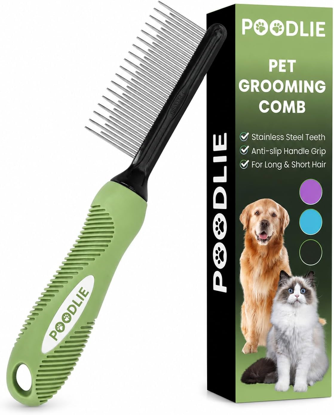 poodle-dematting-fur-rake-comb-brush-for-dogs-and-cats-long-2-5-steel-safety-blades-metal-comb-for-detangling-matted-or-knotted-undercoat-hair