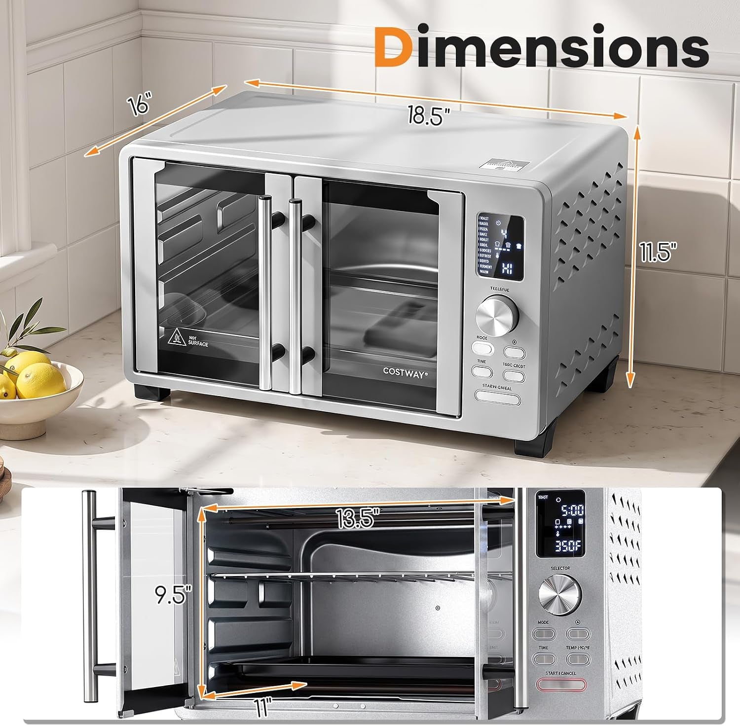 25l-26-4-qt-air-fryer-toaster-oven-w-dual-french-doors-compact-countertop-oven-w-11-presets-1500w-high-power-baking-tray-baking-rack-crumb-tray-oven-tray-clip-for-family