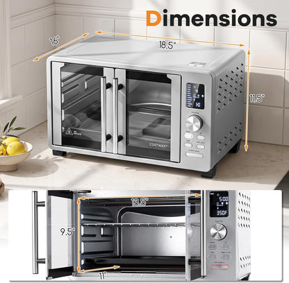 25L/26.4 QT Air Fryer Toaster Oven W/Dual French Doors | Compact Countertop Oven W/11 Presets, 1500W High Power, Baking Tray, Baking Rack, Crumb Tray & Oven Tray Clip for Family9
