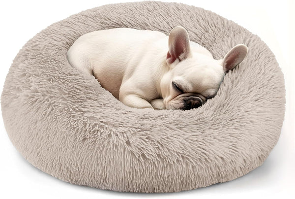 Hoewina Dog & Cat Bed for Indoor Cats, 20In Calming Donut Bed for Puppy and Kitten, Washable round Fluffy Pet Bed for Small Medium Dogs and Cats (Light Grey)14