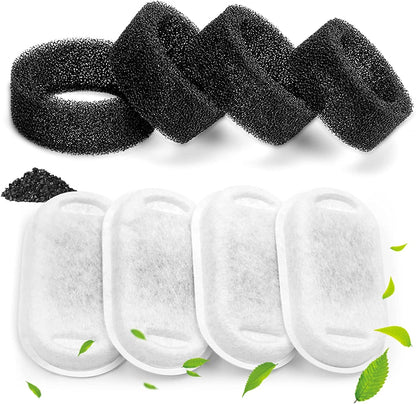Cat Water Fountain Filters for Stainless Steel 67Oz/2L Adjustable Water Flow Pet Fountain, 8 Pack Pet Replacement Filters with 8 Sponges7