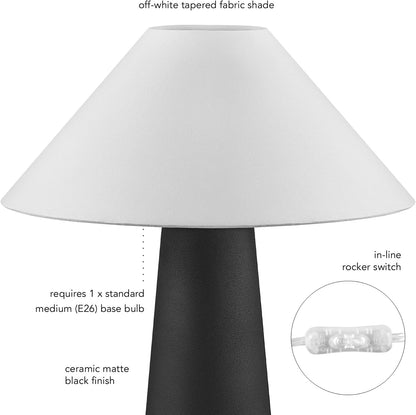 Novogratz X 18" Ceramic Table Lamp, Matte Black, Off-White Tapered Fabric Shade, In-Line Rocker Switch, 5 Ft. Clear Cord, Home Office, Desk, Living Room2