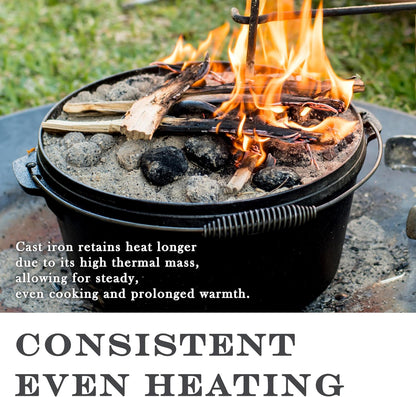 12 Quart Cast Iron Dutch Oven with Lip Lid & Bail Handle | Pre-Seasoned, Large Campfire Pot, Outdoor Cooking, Roasting, Baking & Stews, Heavy-Duty, Even Heat Distribution3