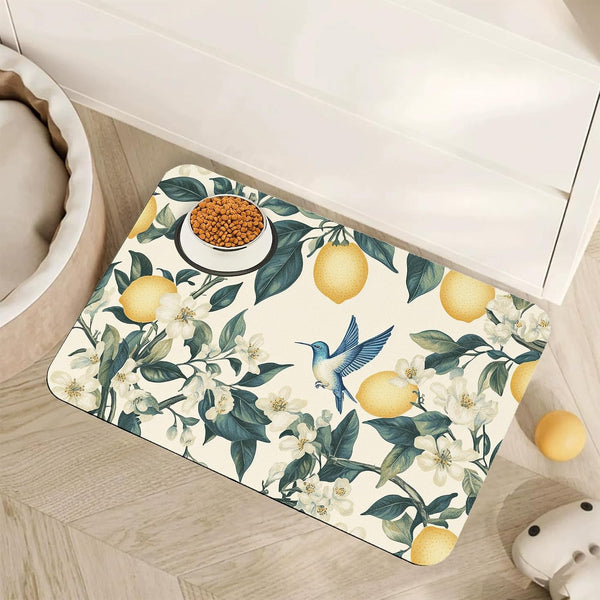 Vintage Damask Flower Dog Cat Food Mat,White Black Floral Absorbent Pet Feeding Mat for Food and Water,Non-Slip Dog Bowl Mats Floor Protector 12"X20"8