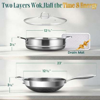 Hybrid 13 Inch Wok with Steamer, Nonstick Stainless Steel Wok | Wok Pan & Stir-Fry Pans2