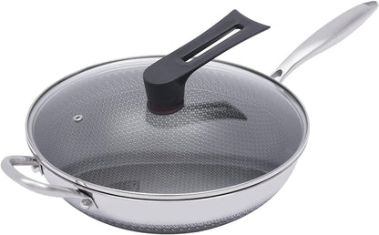 12 Inch Stainless Steel Wok Pan with Lid, Honeycomb Coating Woks & Stir-Fry Pans Nonstick Wok Induction Wok Set Chinese Wok No Chemical Coated Wok for Induction, Electric, Gas, Halogen4
