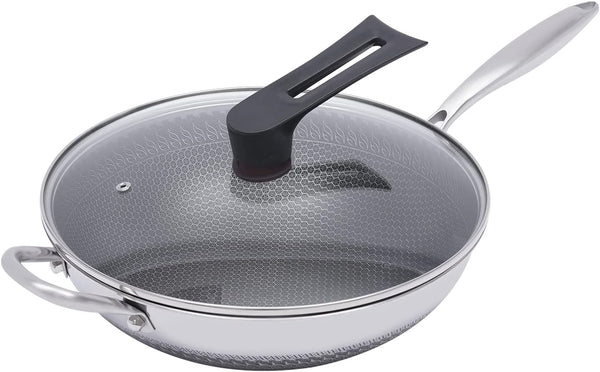 12 Inch Stainless Steel Wok Pan with Lid, Honeycomb Coating Woks & Stir-Fry Pans Nonstick Wok Induction Wok Set Chinese Wok No Chemical Coated Wok for Induction, Electric, Gas, Halogen4