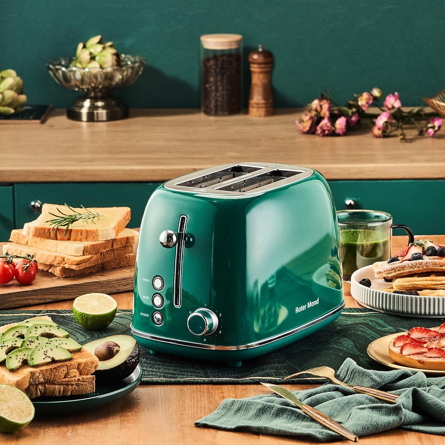 2-slice-toaster-retro-stainless-steel-with-bagel-cancel-and-defrost-functions-6-bread-shade-settings-extra-wide-slots-and-removable-crumb-tray-green