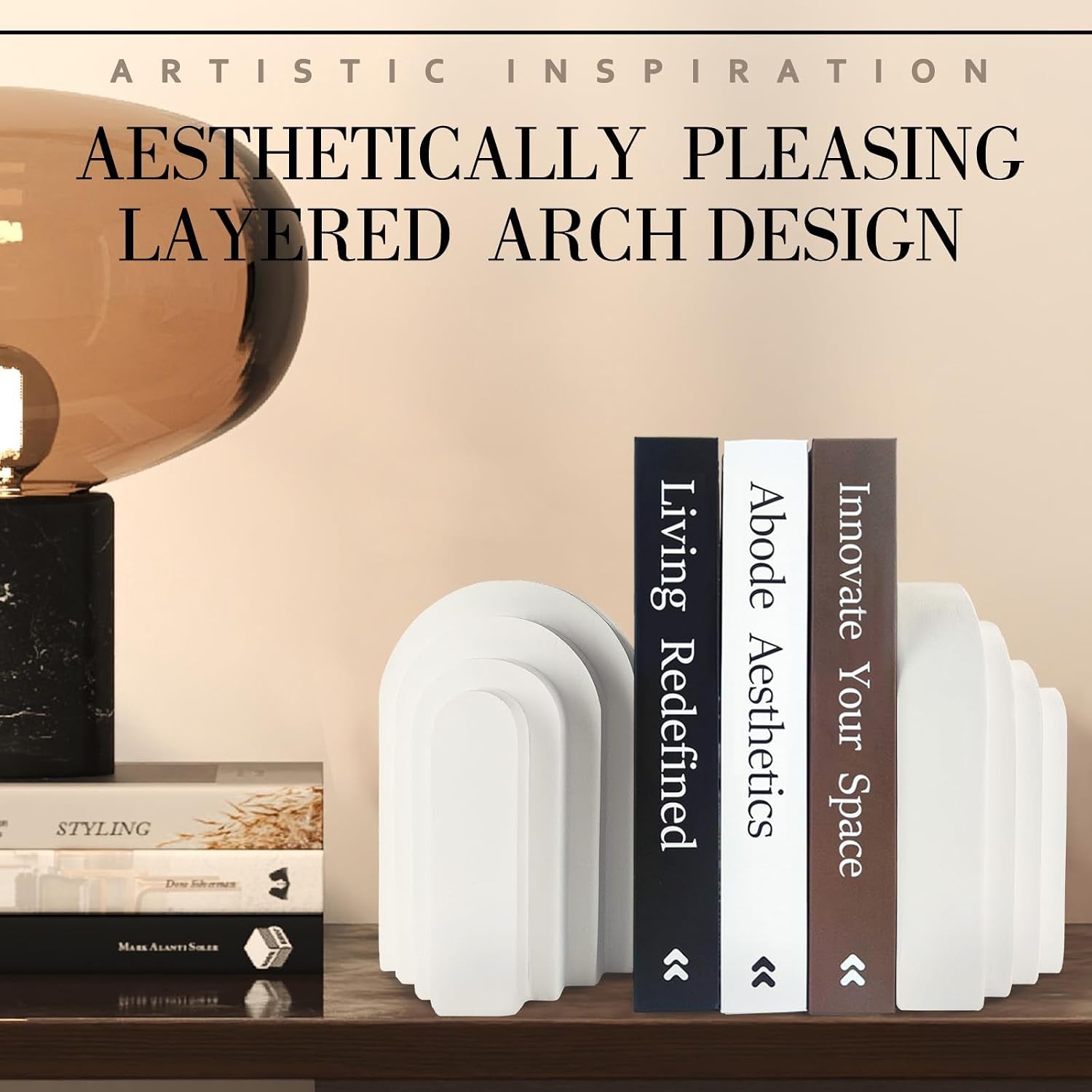 book-ends-for-heavy-books-resin-decorative-bookends-heavy-duty-book-end-for-shelves-book-stopper-for-shelves-modern-home-decor-aesthetic-book-ends-layered-arch-design-set-of-2cream-white