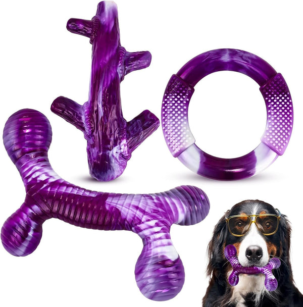 Furdog 3Pack Dog Toys for Aggressive Chewers Dog Chew Toy Tough Dog Toys to Keep Them Busy Bacon Flavor Teething Chew Toys & Dental Health for Large Medium Small Breeds (Blue)10