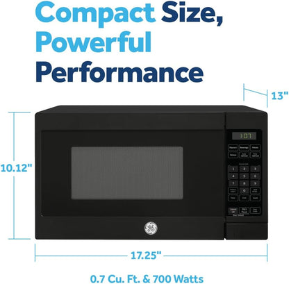 GE Countertop Microwave Oven, 700 Watt, 0.7 Cu. Ft., Black, GCHK07N1WBB | 4 Convenience Cook Settings, One-Touch Controls, Child Lock Technology, Glass Turntable, for Kitchen, Dorm, Office, Apartment3