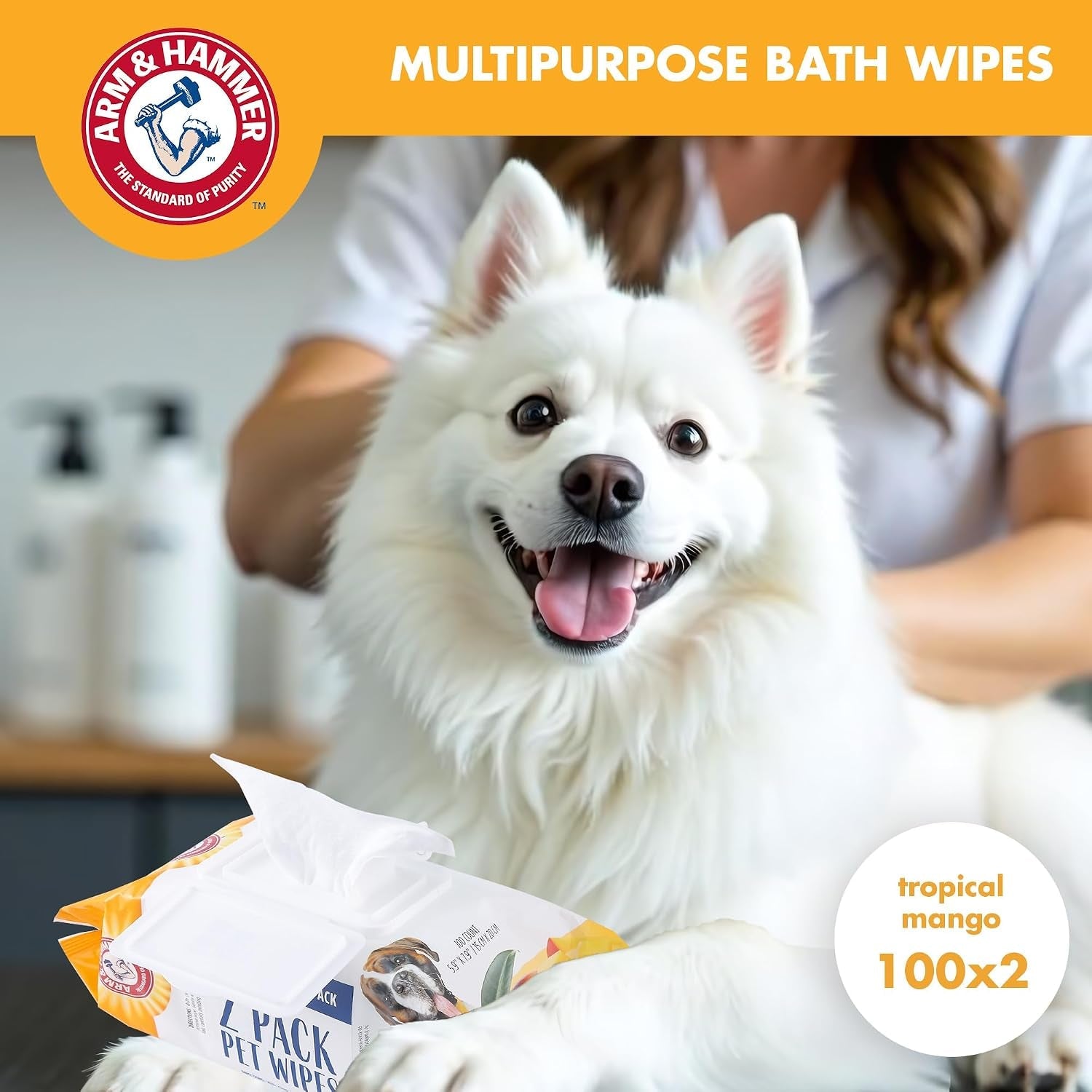 arm-and-hammer-for-pets-heavy-duty-multipurpose-dog-bath-wipes-mango-scent-all-purpose-wipes-remove-odor-and-refresh-your-dog-s-skin-between-baths-100-count-2-pack