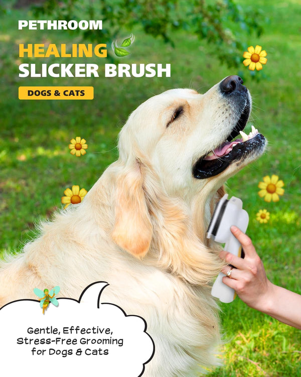 PETHROOM Self-Cleaning Slicker Brush for Dogs & Cats – Gentle Grooming & Deshedding Tool, Removes Mats & Tangles, Skin-Friendly Coated Tips, One-Touch Hair Removal Button2