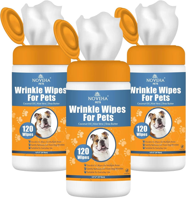 NOVEHA Pet Wipes - Formulated Pet Wipes - for Facial and Finger Folds, Underarms - 3" X 2" Size (150 Counts)12