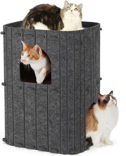 FUKUMARU Cat House for Indoor Cats, Warm Felt Cat Bed, Scratch Resistant | Large Cat Bed Cave, 3-In-1 Cat Condo, Cozy Felt Covered Cats Tunnel, 23.62 Inch Kitten Hideaway for Multicats, Beige10