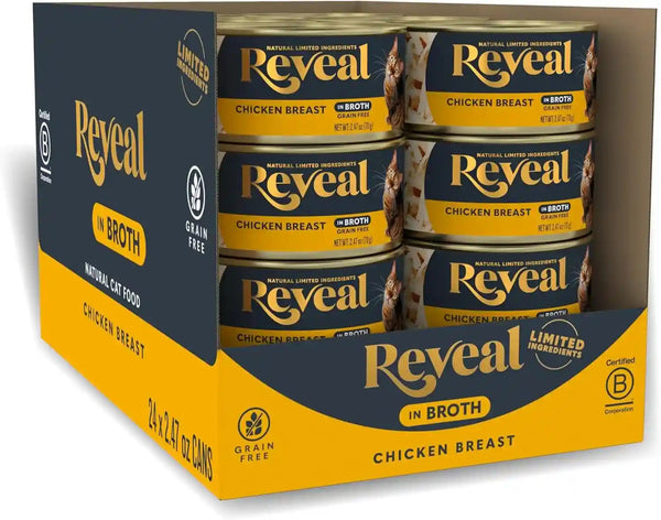 Reveal Chicken Breast in Broth Wet Cat Food 24-Pack 2.47 Oz Cans | 100% Natural, High Quality Protein, Limited Ingredient, Grain Free, Complementary Food, No Fillers, No Artificial Additives1