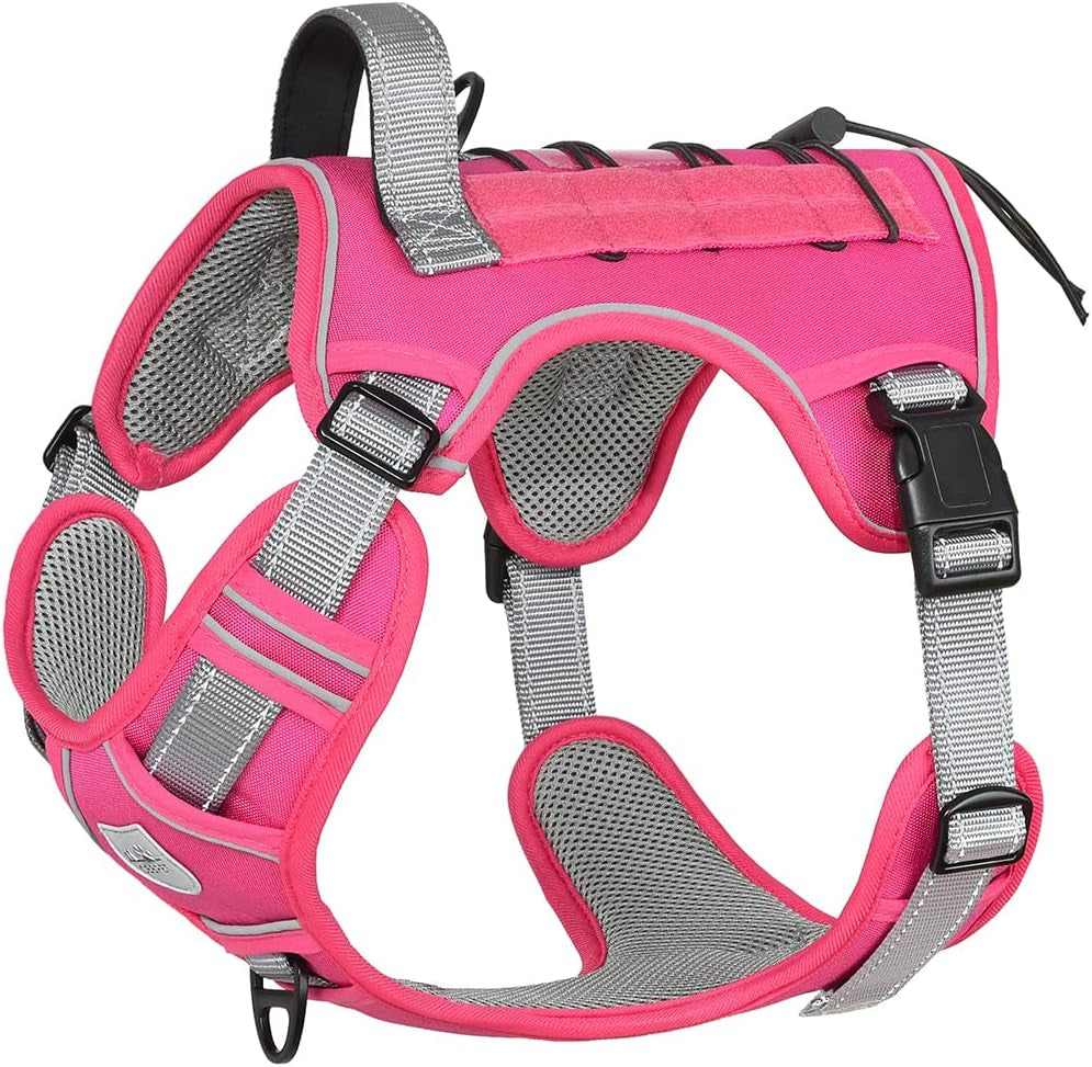 tactical-dog-harness-for-small-medium-large-dogs-no-pull-adjustable-harness-training-easy-control-pet-vest-reflective-working-training-rose-red-mneck-17-26-chest-24-36