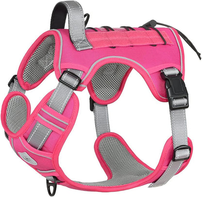 Tactical Dog Harness for Small Medium Large Dogs No Pull Adjustable Harness Training Easy Control Pet Vest,Reflective Working Training (Rose Red M(Neck:17-26,Chest:24-36))1