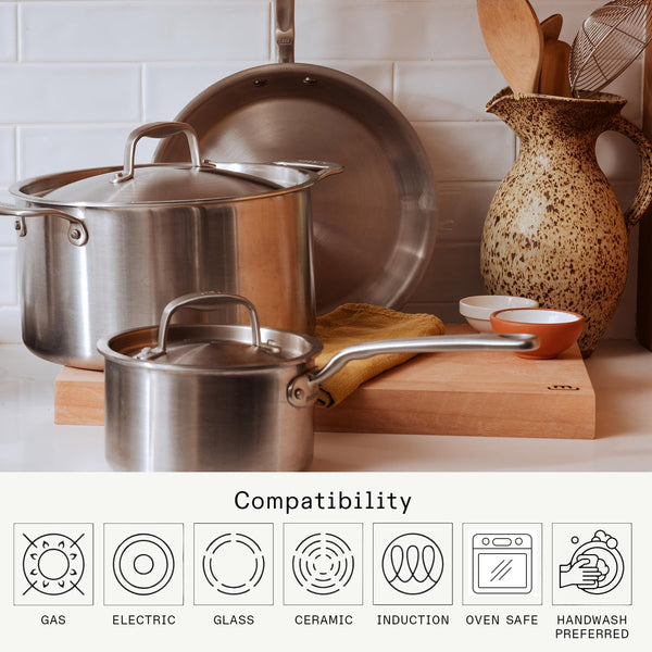 Made in Cookware - 5 Pc Stainless Steel Cookware Set - 5 Ply Clad - Includes Stainless Steel Frying Pan, Saucepan and Saucier with Lid - Professional Cookware - Crafted in Italy4