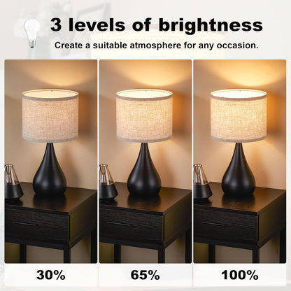 18.1'' Modern Touch Black Table Lamp Set of 2 with 3 Way Dimmable | Small Lamp for Living Room, Bedside Lamps for Bedroom, Office, Night Stands, Heavy Iron Base, Touch Switch, Bulbs Included2
