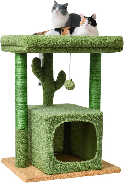 SYANDLVY 27" Cat Tree for Indoor Cats, Activity Tower with Scratching Posts | Modern Kitten Condo with Plush Perch & Hanging Ball for Play, Beige9