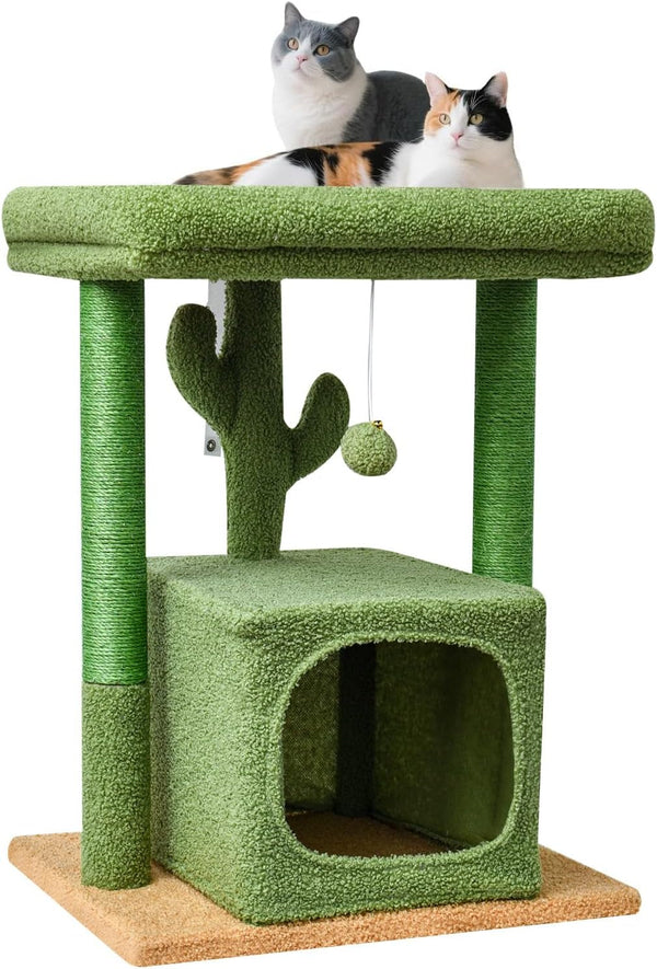 SYANDLVY 27" Cat Tree for Indoor Cats, Activity Tower with Scratching Posts | Modern Kitten Condo with Plush Perch & Hanging Ball for Play, Beige9