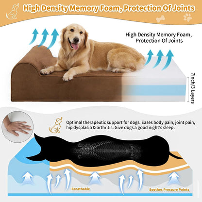 Rainmr Orthopedic Dog Beds for Large Dogs, 7" Memory Foam Dog Beds with Waterproof Liner, Durable Microsuede Cover, Removable and Washable, Nonskid Bottom, 60"X48"X7" XXL Chocolate2