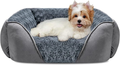 INVENHO Rectangle Washable Orthopedic Dog Bed for Small, Medium and Large Dogs, Soft Calming, Sleeping Puppy Bed Durable Pet Cuddler with Anti-Slip Bottom, S (20"X19"X6")1