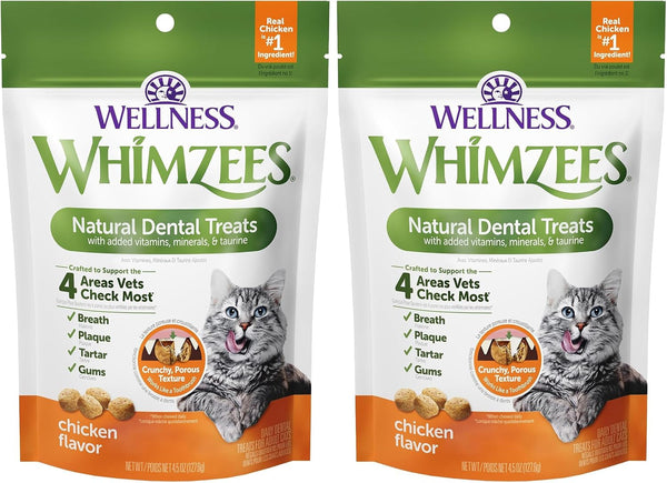 Wellness WHIMZEES Cat Dental Treats, Freshens Breath, Chicken and Salmon Flavor, 4.5 Oz Bag12