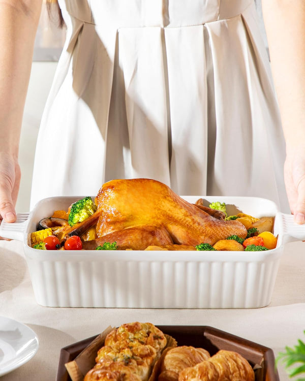 4.4QT Ceramic Casserole Dishes for Oven, 9X13 Baking Dishes, White | Rectangular Lasagna Pan with Handles, Ceramic Baking Dish, Deep Roasting Pan, Microwave and Dishwasher Safe, Wedding Gift7