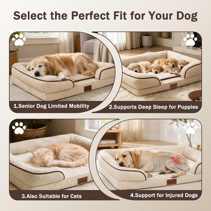 Large Dog Sofa Bed with Reusable Potty Pad - 44.5" X 33.5" X 6.7" Beige Dog Sofa with Soft Plush Surface, Raised Bolsters, Removable Bolster, and Non-Slip Bottom for Large Dogs - Xlarge4