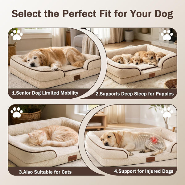 Large Dog Sofa Bed with Reusable Potty Pad - 44.5" X 33.5" X 6.7" Beige Dog Sofa with Soft Plush Surface, Raised Bolsters, Removable Bolster, and Non-Slip Bottom for Large Dogs - Xlarge4