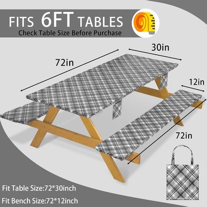Fitted Waterproof Picnic Table Cover with Bench Covers Heavy Duty Elastic Outdoor Camping Tablecloth for 6 Foot Rectangle Tables Summer Rv Accessories Patio Garden Road Trip Essentials Gifts2