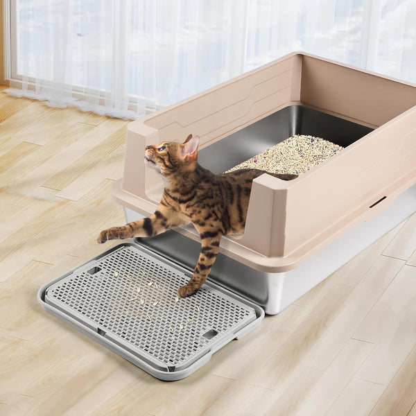 Large Cat Litter Box Step Mat, 16.5"X11.2" Cat Ramp Stairs, Cat Litter Catcher for Self-Cleaning Litter Box, Cats Pedal Step Stool Ideal for Kitten & Older Cats (Light Grey)7