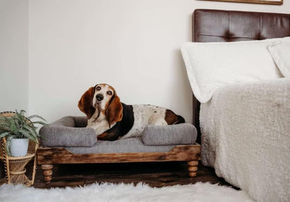 Large Washed Oak Dog Bed - Farm House Style - for Dogs 50 Lbs and under - Orthopedic Memory Foam - Carved Wooden Legs - Luxury Pet Sofa3