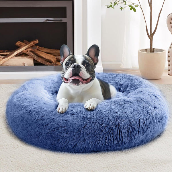 JOLLYVOGUE Small Dog Bed, Calming Dog Beds for Small Dogs & Indoor Cats - 20 Inches Donut Washable Cat Bed for Kittens & Puppies, round Fluffy Plush Faux Fur Pet Beds(Smoke Grey)51