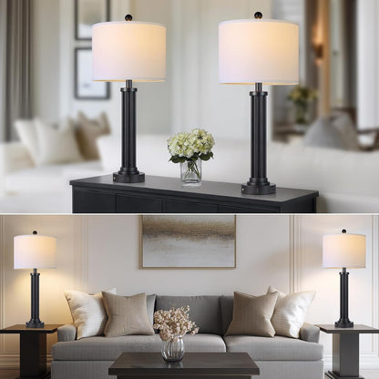 28" Tall Modern Table Lamps Set of 2 with USB C+A Ports and AC Outlet, 3 Way Touch Metal Bedside Lamps for Bedroom, Black Nightstand Lamps for Living Room6