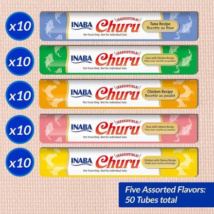 INABA Churu Cat Treats, Lickable, Squeezable Creamy Purée Cat Treat with Green Tea Extract & Taurine, 0.5 Ounces Each Tube, 50 Tubes, Tuna & Chicken Variety6