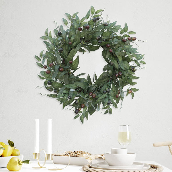 Olive Wreaths 20 Inch Wreath for Front Door with Purely Handmade Realistic Dense Olive Leaf Olive Berry, Elegant Home Decor Wreath Ideal for Front Doors, Hallways, Any Area You Want to Brighten6