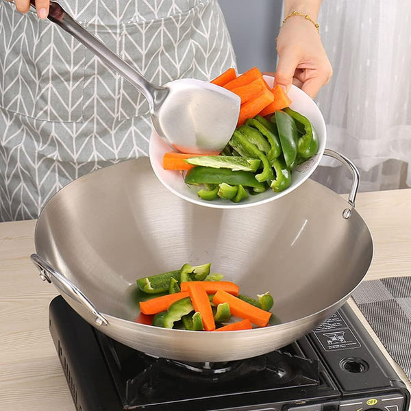 Stainless Steel Wok 12.59 Inch Double Ear Frying Pan with 2 Handles Practical Cooking Wok for Stir Frying Meat and Vegetables Home Kitchen Cookware2