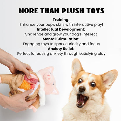 Nocciola Stuffed Pig Dog Toys: Hide and Seek Funny Squeaky Crinkle Plush Dog Chew Toys for Small Medium Breed, Cognitive Training Pet Enrichment Gifts Supplies5
