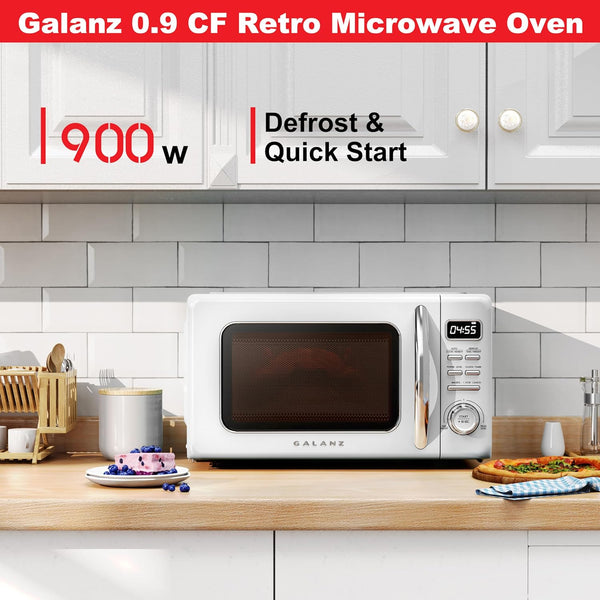 GLCMKZ09WER09 Retro Countertop Microwave Oven with Auto Cook & Reheat, Defrost, Quick Start Functions, Easy Clean with Glass Turntable, Pull Handle, 0.9 Cu Ft, White4